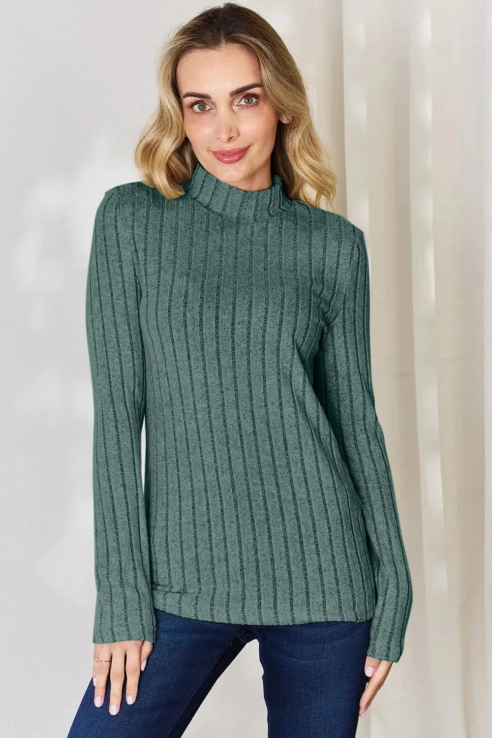 Basic Bae Full Size Ribbed Mock Neck Long Sleeve T-Shirt - Love Salve